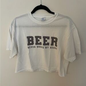 Beer never broke my heart cropped t shirt